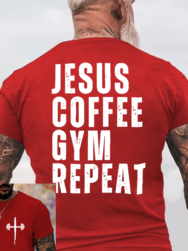Jesus Coffee Gym Repeat Jesus God Christian Cotton T-Shirt