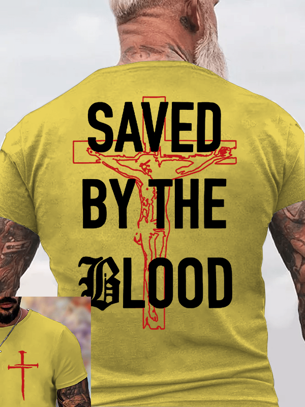  Saved By The Blood Jesus God Christian Cotton T-Shirt