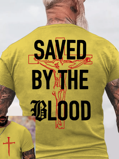  Saved By The Blood Jesus God Christian Cotton T-Shirt