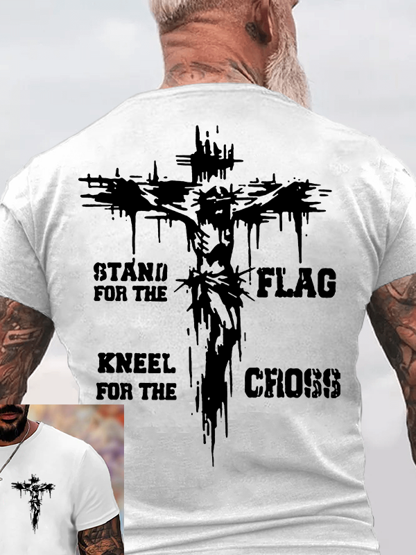 Stand For The Flag Kneel For The Cross Jesus God Christian Cotton T-Shirt