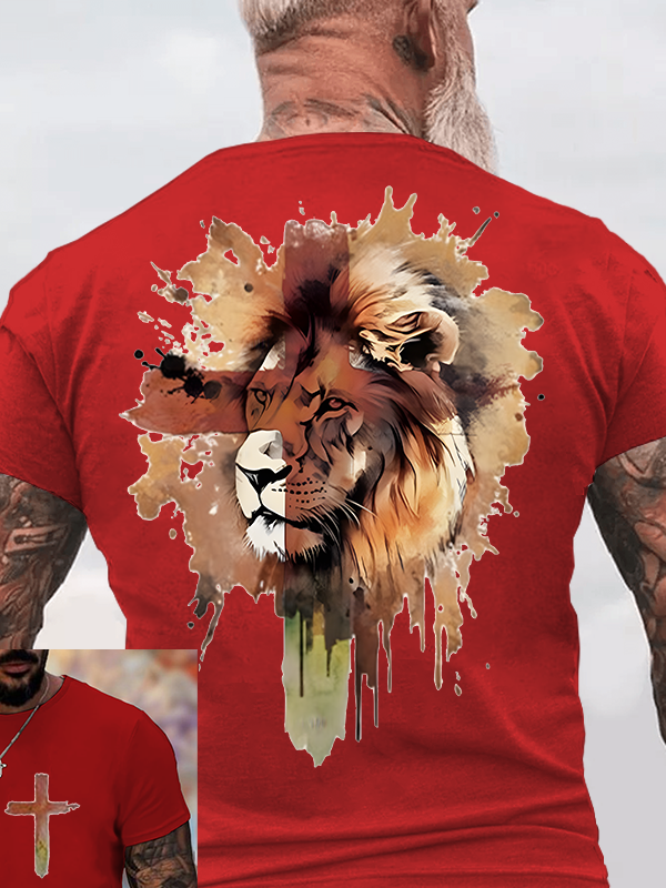  Lion and Cross Jesus God Christian Cotton T-Shirt