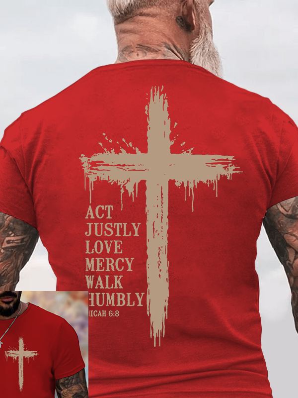 Act Justly Love Mercy Walk Humbly Jesus God Christian Cotton T-Shirt