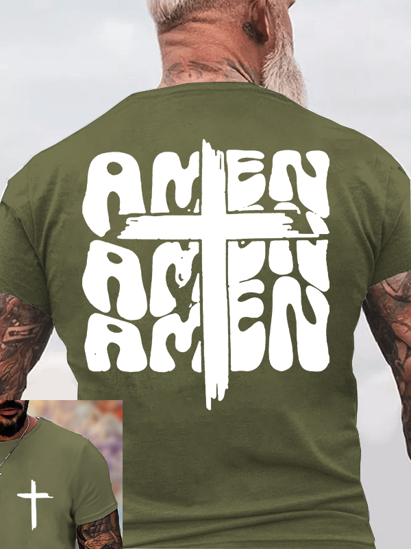 Amen Cross Jesus God Christian Cotton T-Shirt