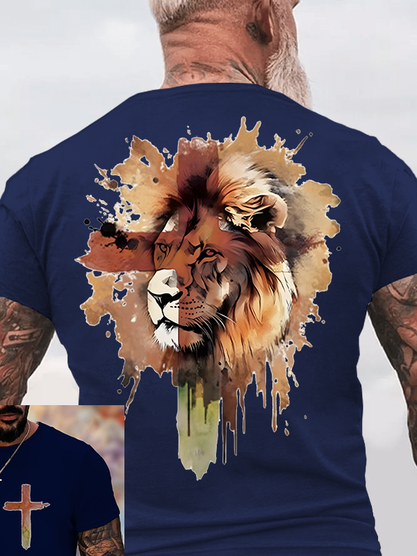  Lion and Cross Jesus God Christian Cotton T-Shirt