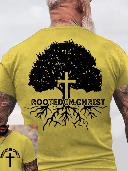Rooted In Christ Jesus God Christian Cotton T-Shirt