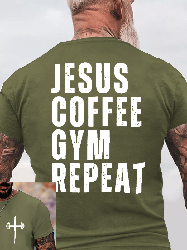 Jesus Coffee Gym Repeat Jesus God Christian Cotton T-Shirt