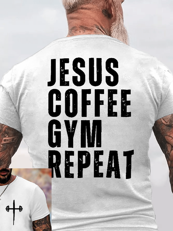 Jesus Coffee Gym Repeat Jesus God Christian Cotton T-Shirt