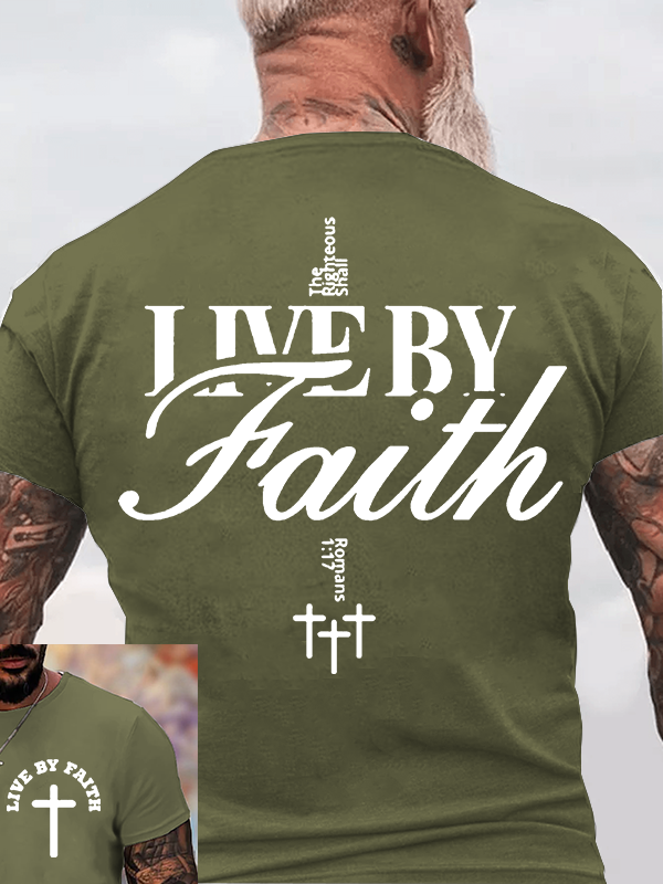 Live By Faith Jesus God Christian Cotton T-Shirt