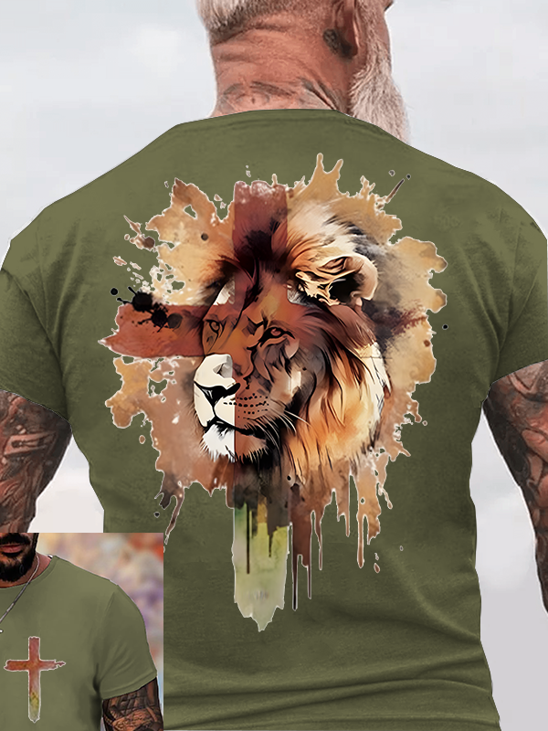  Lion and Cross Jesus God Christian Cotton T-Shirt
