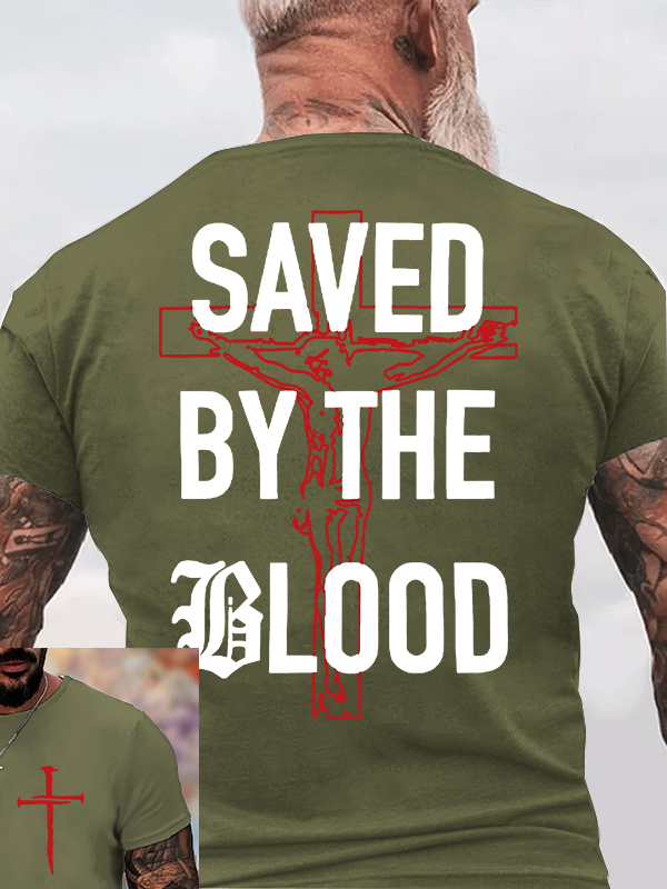  Saved By The Blood Jesus God Christian Cotton T-Shirt