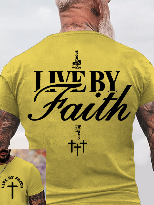 Live By Faith Jesus God Christian Cotton T-Shirt