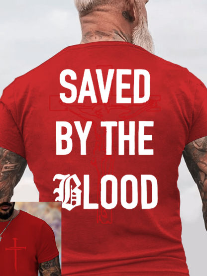 Saved By The Blood Jesus God Christian Cotton T-Shirt