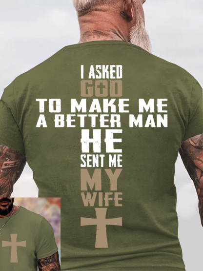 God Sent Me My Wife Jesus God Christian Cotton T-Shirt