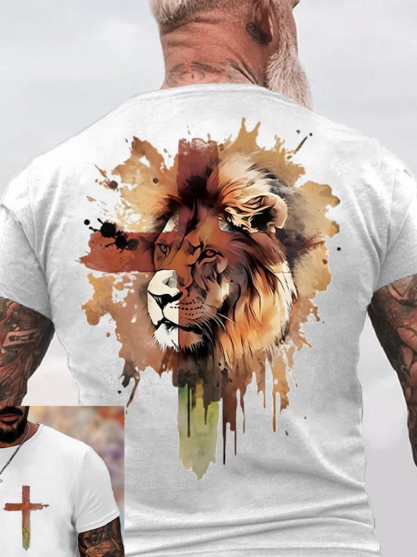  Lion and Cross Jesus God Christian Cotton T-Shirt