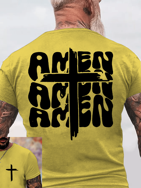 Amen Cross Jesus God Christian Cotton T-Shirt