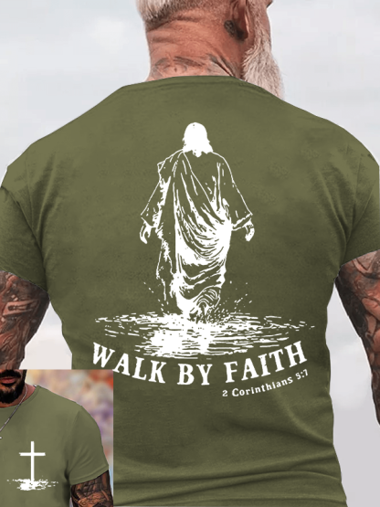 Walk by Faith Jesus God Christian Cotton T-Shirt