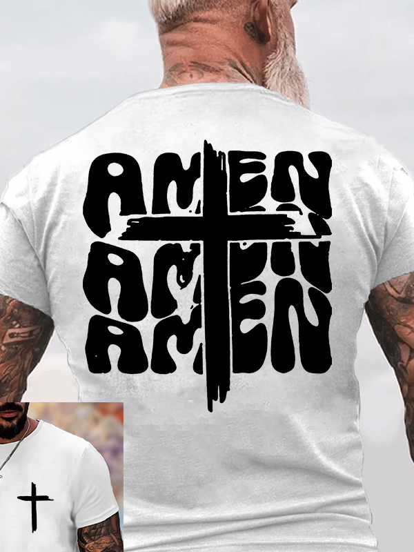 Amen Cross Jesus God Christian Cotton T-Shirt