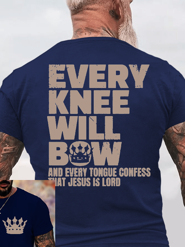Every Knee Will Bow Jesus God Christian Cotton T-Shirt
