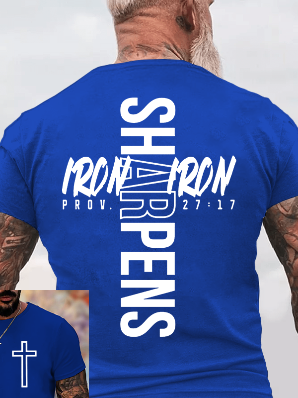 Iron Sharpens Iron Proverbs 27:17 Jesus God Christian Cotton T-Shirt