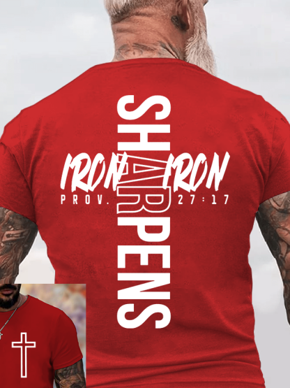 Iron Sharpens Iron Proverbs 27:17 Jesus God Christian Cotton T-Shirt