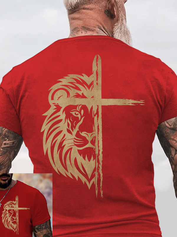 Lion of Judah Cross Jesus God Christian Cotton T-Shirt