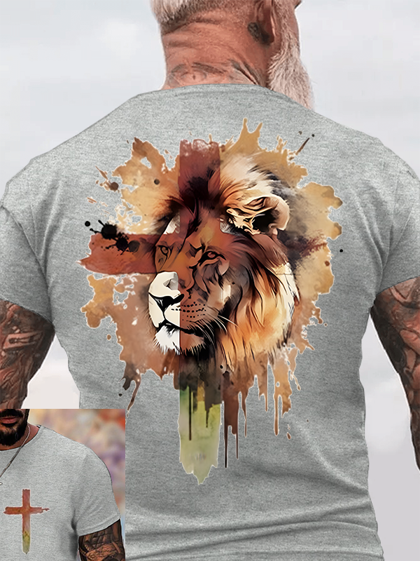  Lion and Cross Jesus God Christian Cotton T-Shirt