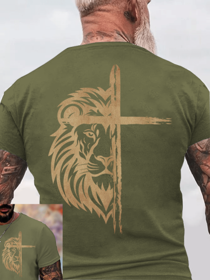 Lion of Judah Cross Jesus God Christian Cotton T-Shirt