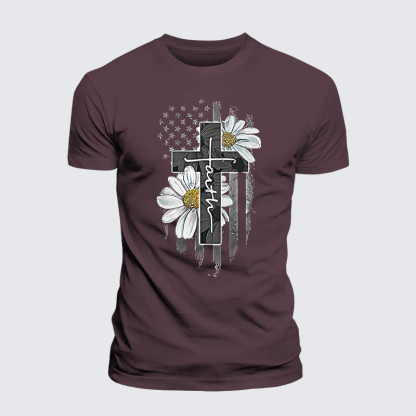 Flower Cross Faith Jesus God Christian Premium Mercerized Cotton Tee