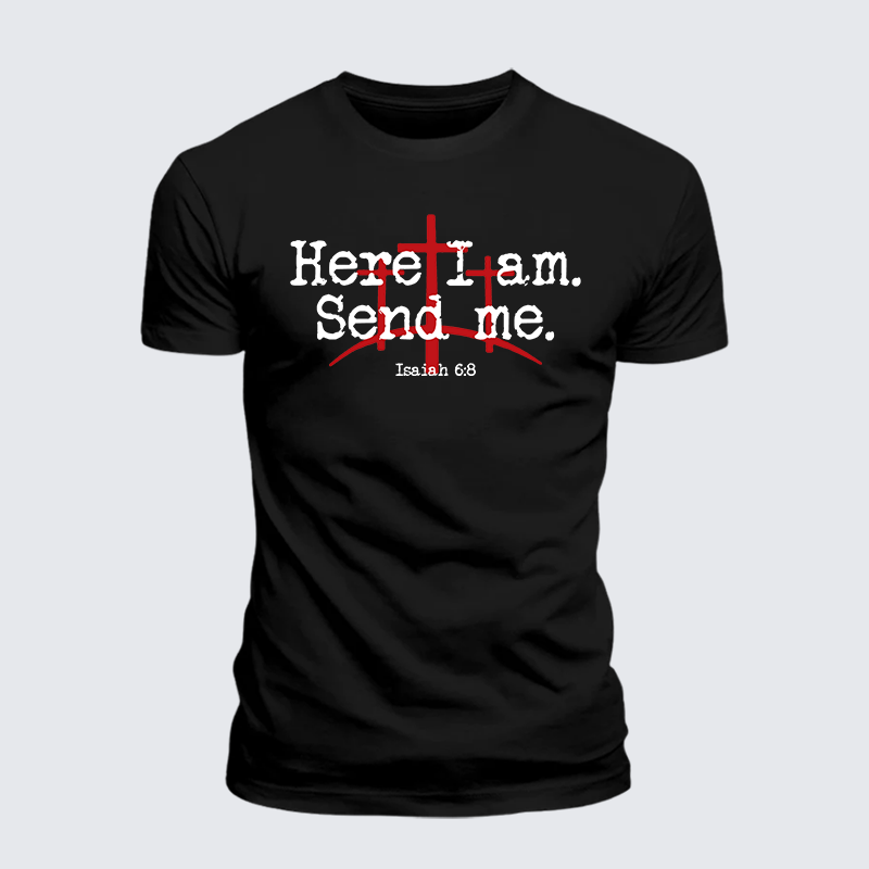 Here I Am Send Me - Bible Verse Isaiah 6:8 Jesus God Christian Premium Mercerized Cotton Tee