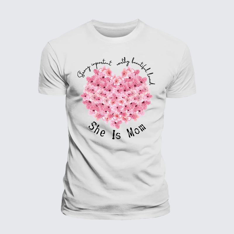 She Is Mom Strong Important Worthy Beautiful Loved Jesus God Christian Premium Mercerized Cotton Tee