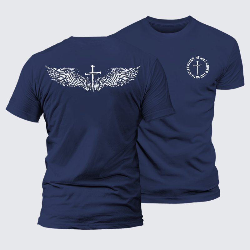He Will Cover You With His Feather Jesus God Christian Premium Mercerized Cotton Tee