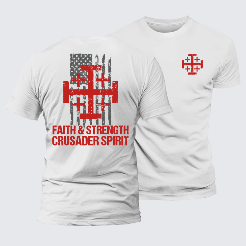 Faith &Strength Crusader Spirit Crusader Knight  Jesus God Christian Premium Mercerized Cotton Tee