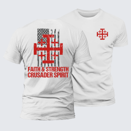 Faith &Strength Crusader Spirit Crusader Knight  Jesus God Christian Premium Mercerized Cotton Tee