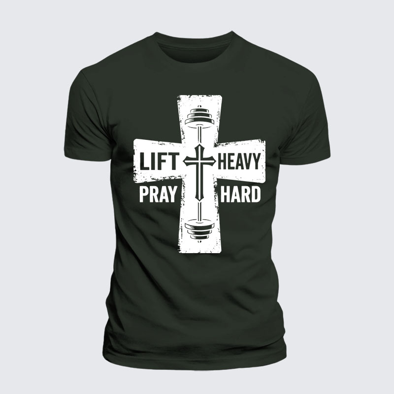 Lift Heavy Pray Hard Jesus God Christian Premium Mercerized Cotton Tee