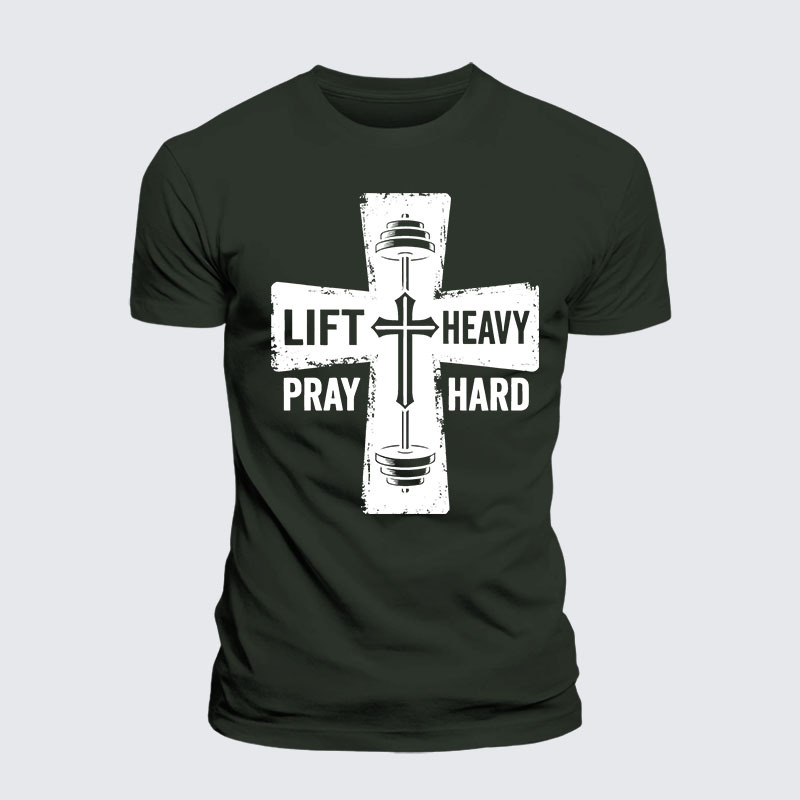 Lift Heavy Pray Hard Jesus God Christian Premium Mercerized Cotton Tee