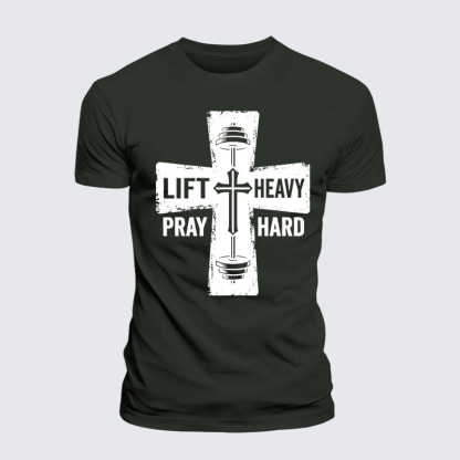Lift Heavy Pray Hard Jesus God Christian Premium Mercerized Cotton Tee