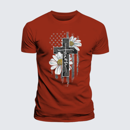 Flower Cross Faith Jesus God Christian Premium Mercerized Cotton Tee