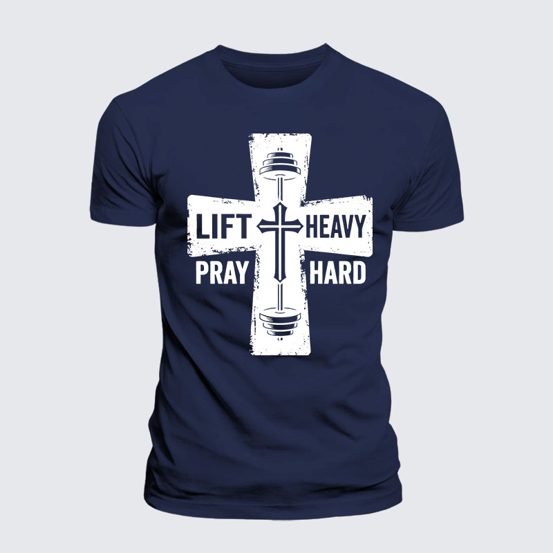 Lift Heavy Pray Hard Jesus God Christian Premium Mercerized Cotton Tee