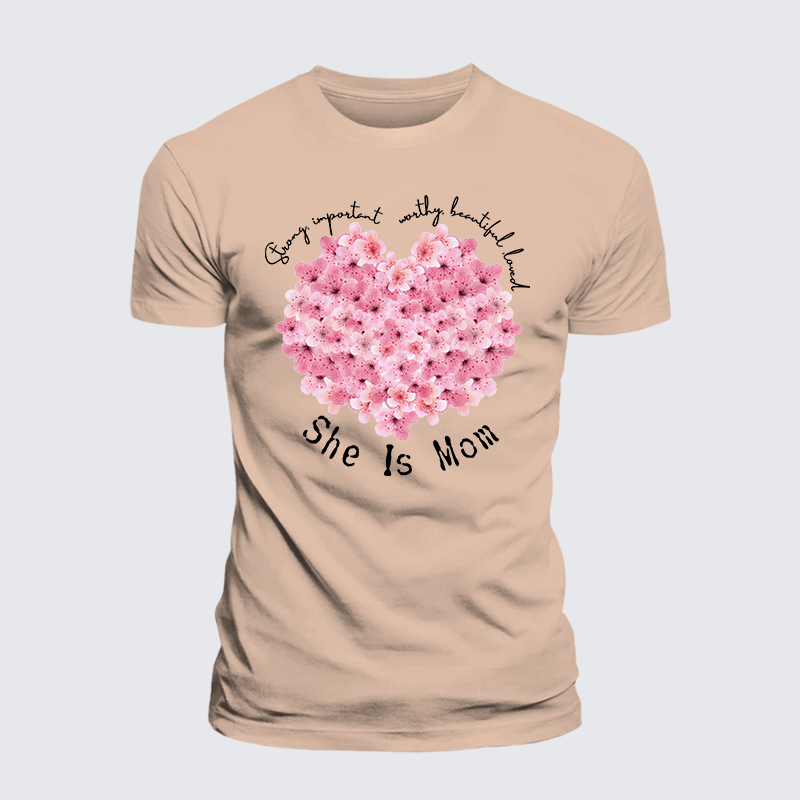 She Is Mom Strong Important Worthy Beautiful Loved Jesus God Christian Premium Mercerized Cotton Tee