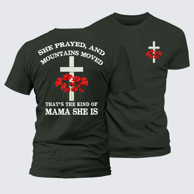 She Prayed, Mountains Moved Jesus God Christian Premium Mercerized Cotton Tee