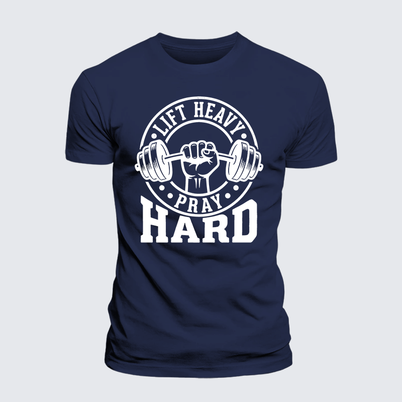 Lift Heavy Pray Hard Jesus God Christian Premium Mercerized Cotton Tee