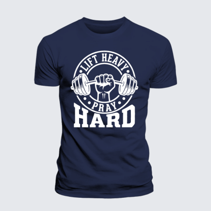 Lift Heavy Pray Hard Jesus God Christian Premium Mercerized Cotton Tee