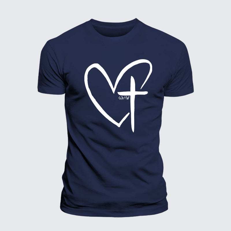 Cross Heart Jesus God Christian Premium Mercerized Cotton Tee
