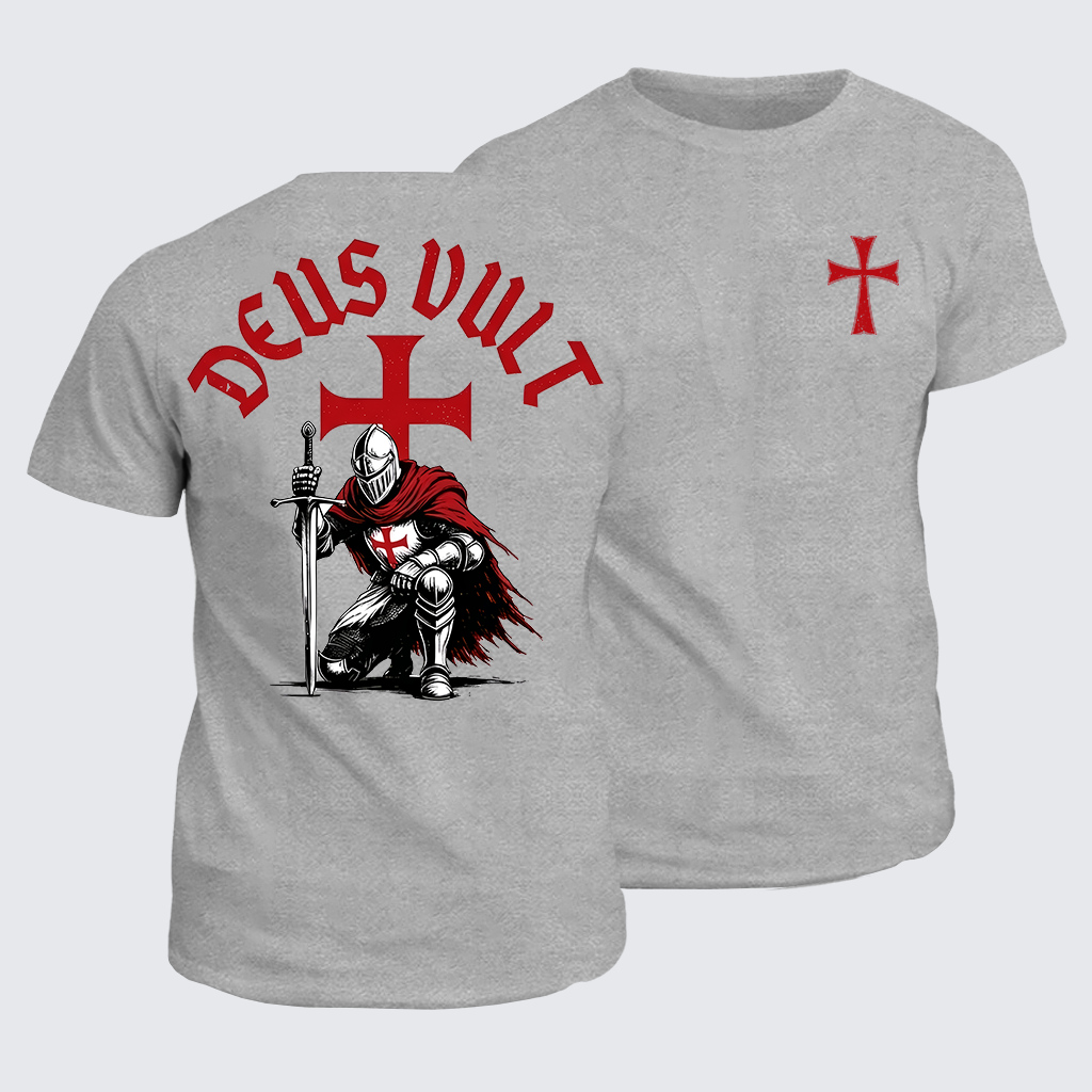 Templar Knight Crusader Deus Vult Jesus God Christian Cotton T-Shirt