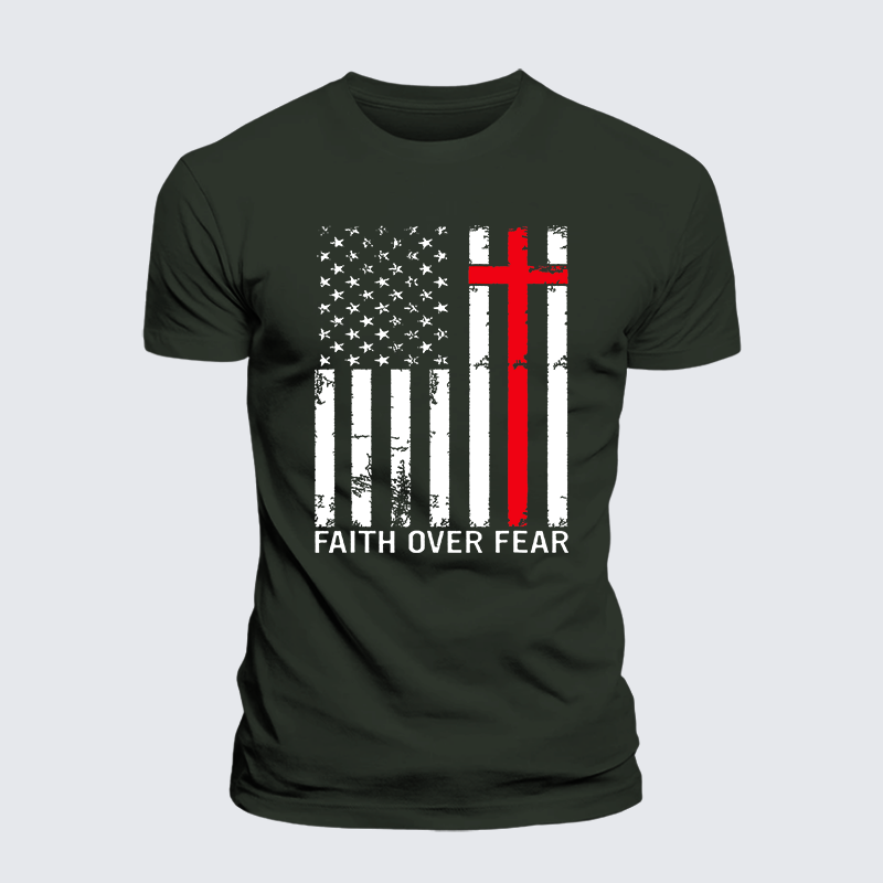 Faith Over Fear Jesus God Christian Premium Mercerized Cotton Tee