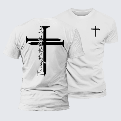 Jesus The Way The Truth The Life Cross Jesus God Christian Premium Mercerized Cotton Tee