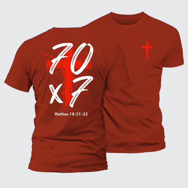 Matthew 18:21-22 Jesus God Christian Premium Mercerized Cotton Tee
