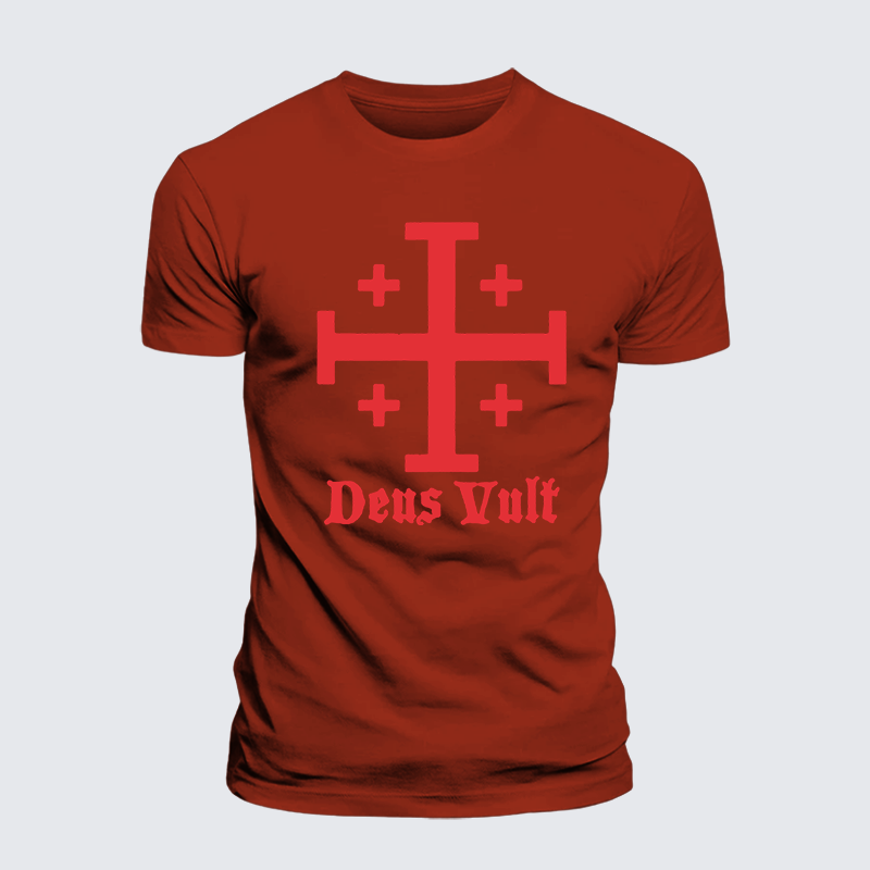 Jerusalem Cross Deus Vult Jesus God Christian Premium Mercerized Cotton Tee