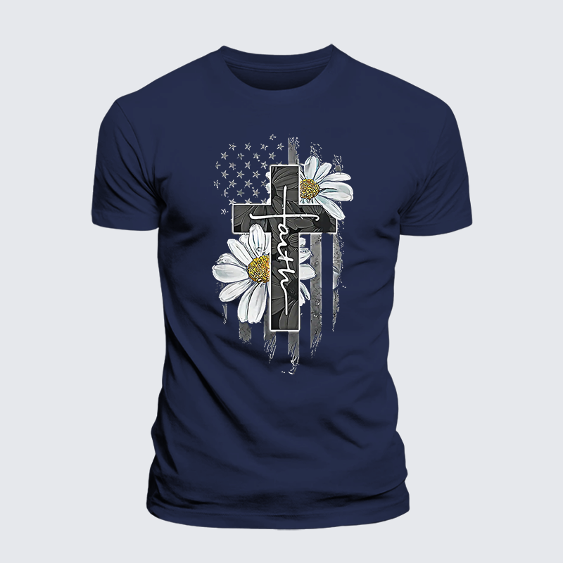 Flower Cross Faith Jesus God Christian Premium Mercerized Cotton Tee