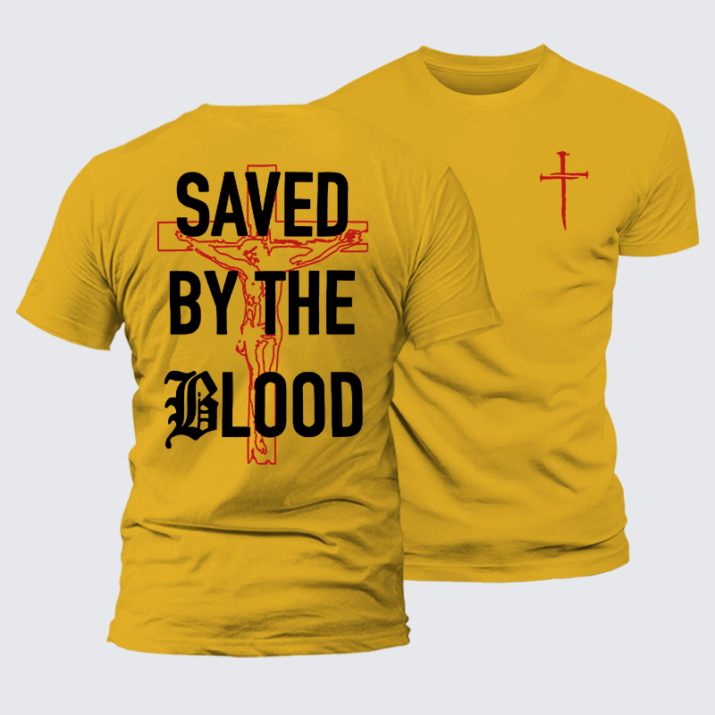 Saved By The Blood Jesus God Christian Premium Mercerized Cotton Tee